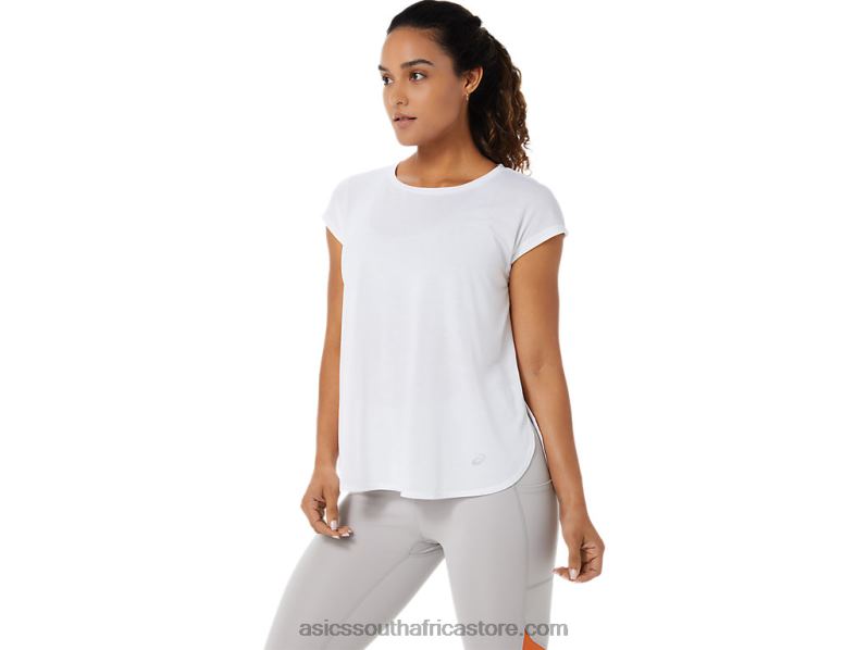 Women Asics Slit Short Sleeve Top LH4X03381 Brilliant White