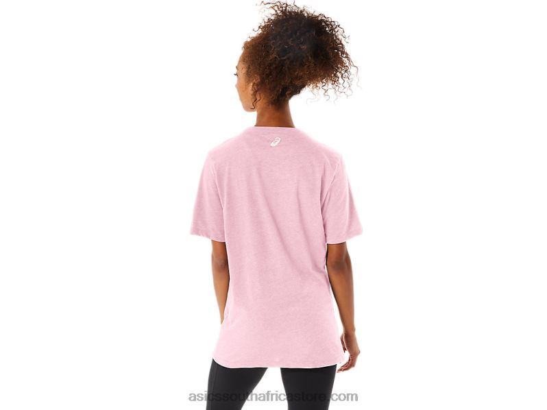 Women Asics Stripe Short Sleeve Tee LH4X073 Pink Salt