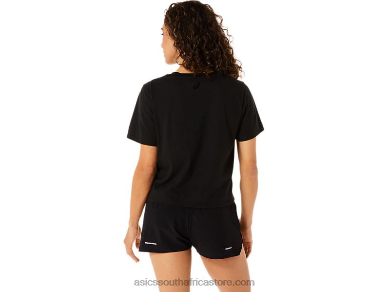 Women Asics Stripes Short Sleeve Boxy Tee LH4X02815 Performance Black