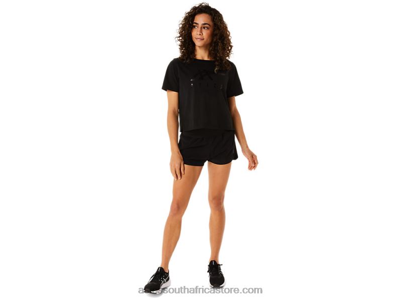 Women Asics Stripes Short Sleeve Boxy Tee LH4X02815 Performance Black