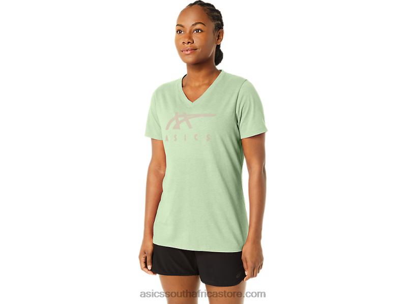 Women Asics Stripes V-Neck LH4X02214 Whisper Green Heather