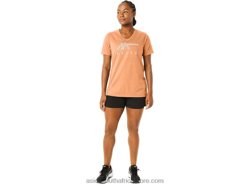 Women Asics Stripes V-Neck LH4X02349 Summer Dune