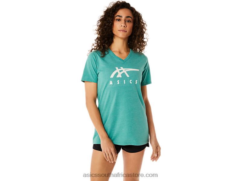 Women Asics Stripes V-Neck LH4X02831 Sage Heather