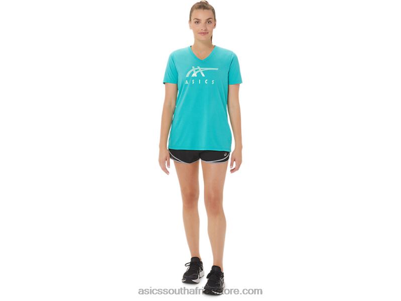 Women Asics Stripes V-Neck LH4X02970 Sea Glass