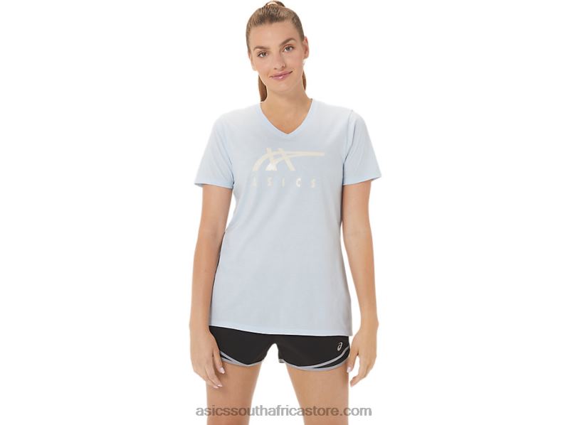 Women Asics Stripes V-Neck LH4X02971 Soft Sky