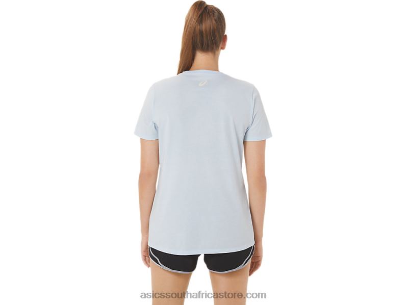 Women Asics Stripes V-Neck LH4X02971 Soft Sky