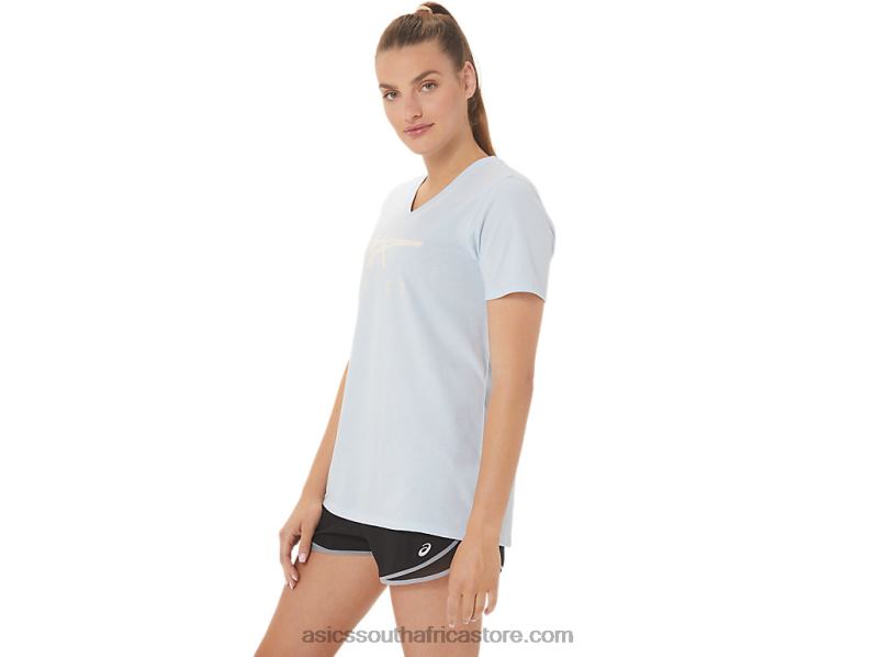 Women Asics Stripes V-Neck LH4X02971 Soft Sky