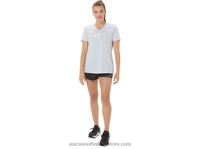 Women Asics Stripes V-Neck LH4X02971 Soft Sky