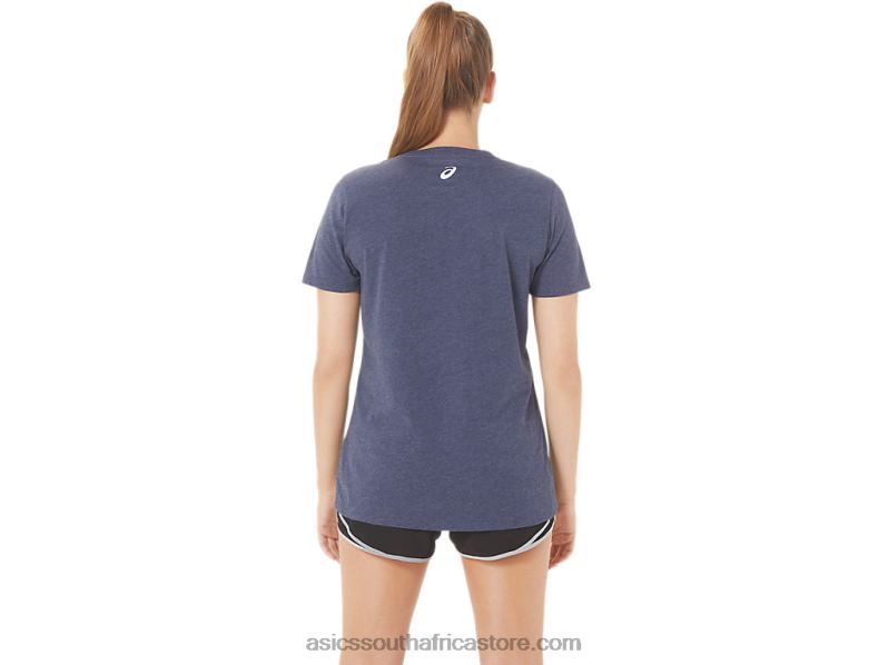 Women Asics Stripes V-Neck LH4X02972 Peacoat Heather