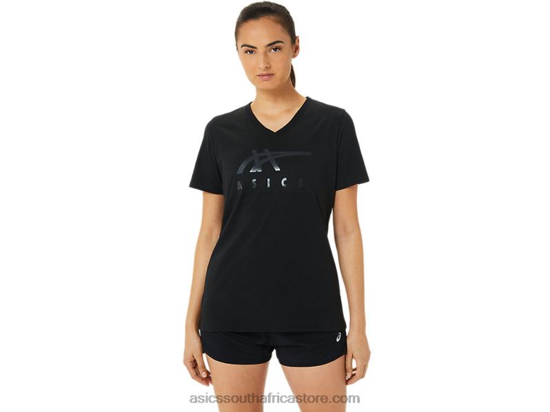Women Asics Stripes V-Neck LH4X03199 Black Shine