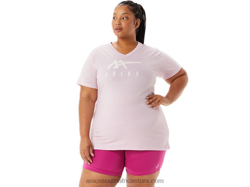 Women Asics Stripes V-Neck LH4X03200 Barely Rose
