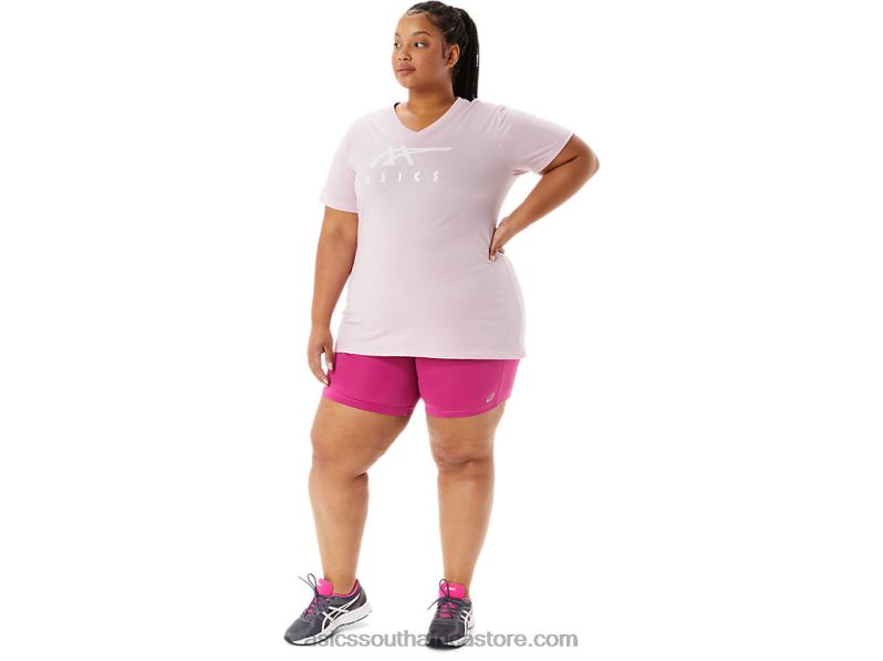 Women Asics Stripes V-Neck LH4X03200 Barely Rose