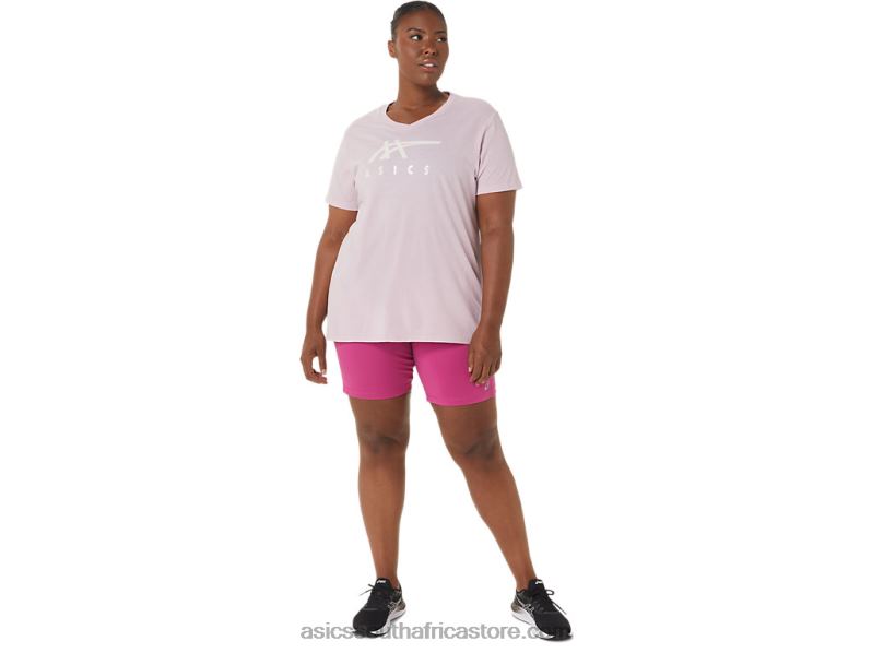 Women Asics Stripes V-Neck LH4X03200 Barely Rose