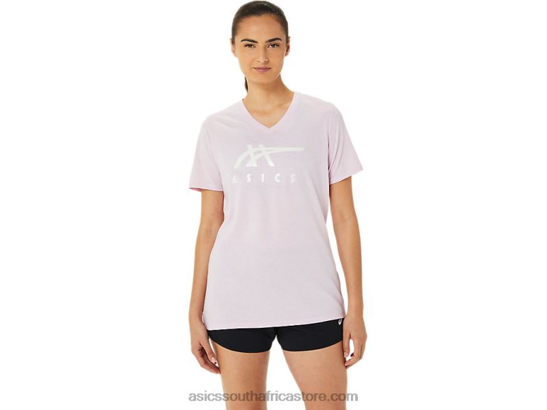 Women Asics Stripes V-Neck LH4X03200 Barely Rose