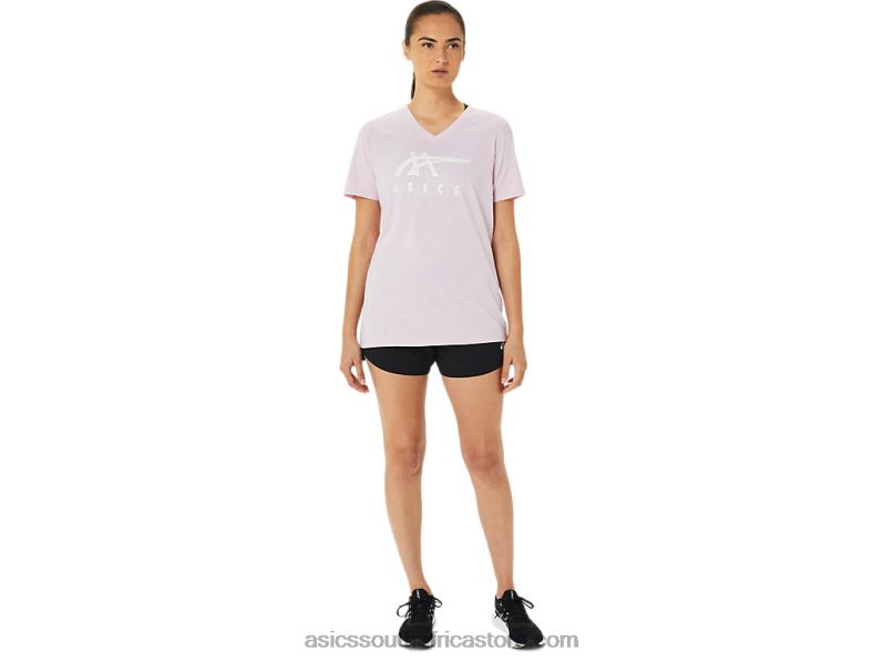 Women Asics Stripes V-Neck LH4X03200 Barely Rose