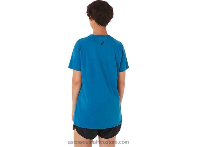 Women Asics Stripes V-Neck LH4X03420 Reborn Blue