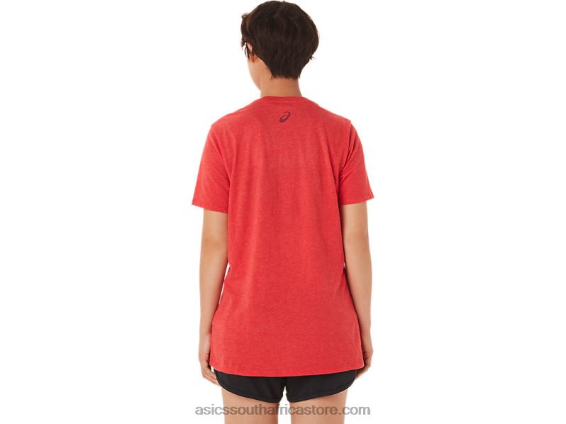 Women Asics Stripes V-Neck LH4X03422 Classic Red Heather