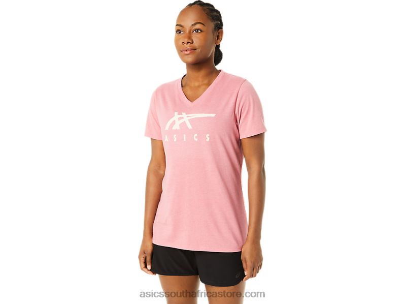 Women Asics Stripes V-Neck LH4X03709 Smokey Rose Heather
