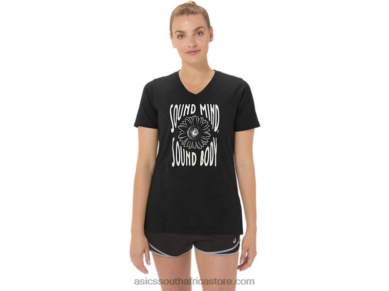 Women Asics Sunflower Slogan V-Neck LH4X02191 Performance Black