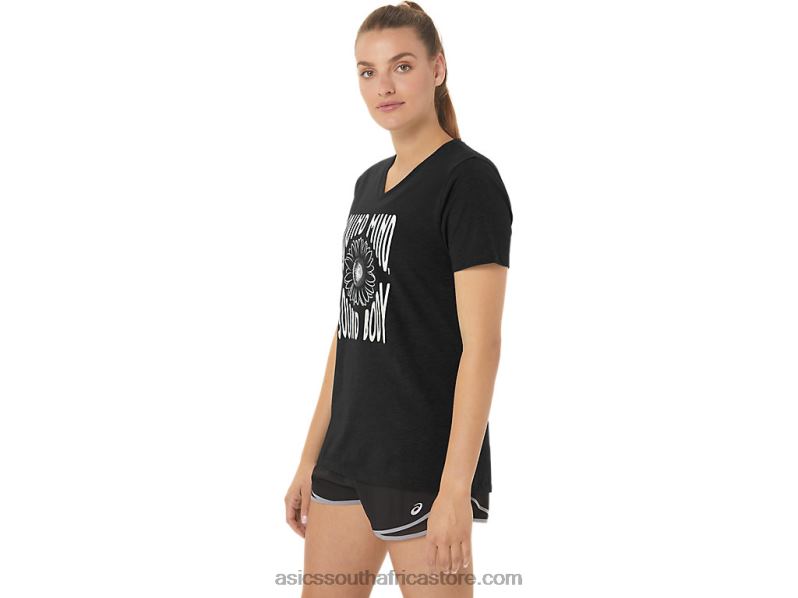 Women Asics Sunflower Slogan V-Neck LH4X02191 Performance Black