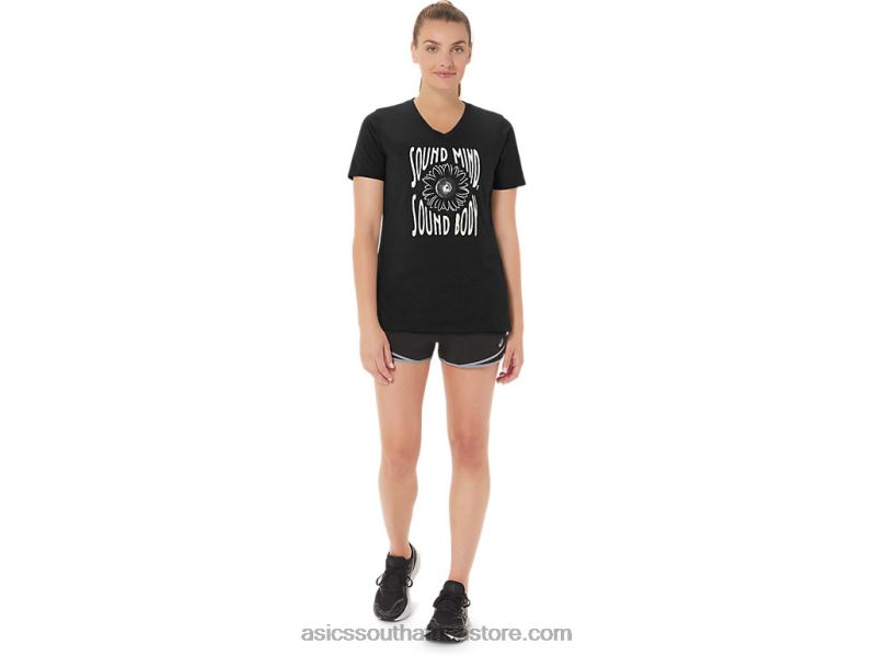 Women Asics Sunflower Slogan V-Neck LH4X02191 Performance Black