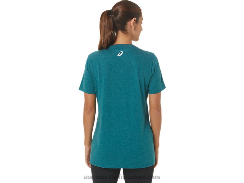 Women Asics Sunflower Slogan V-Neck LH4X02812 Velvet Pine Heather