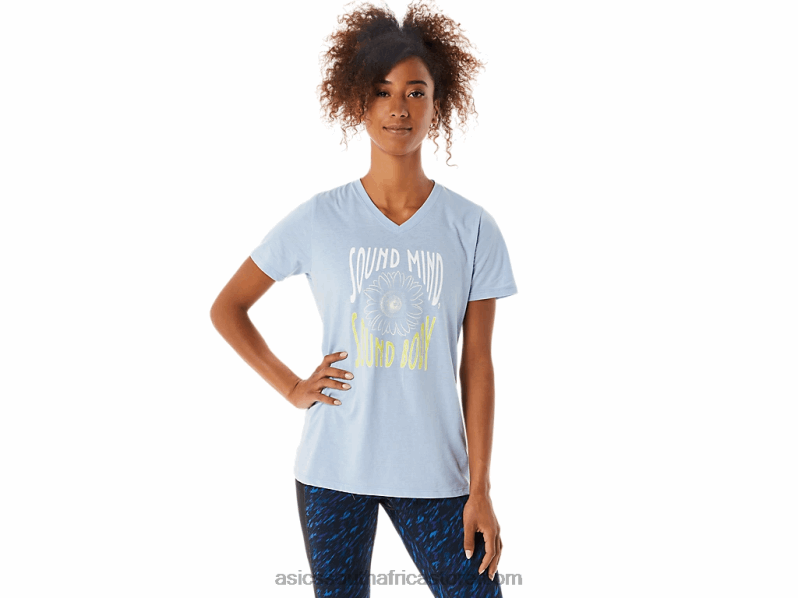 Women Asics Sunflower Slogan V-Neck LH4X03322 Mist Heather
