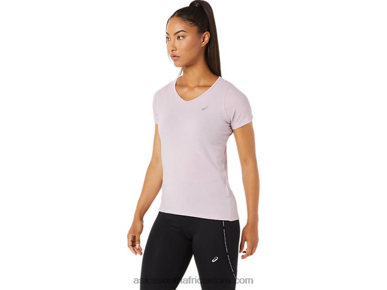 Women Asics V-Neck Short Sleeve Top LH4X03342 Barely Rose