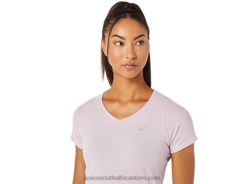Women Asics V-Neck Short Sleeve Top LH4X03342 Barely Rose
