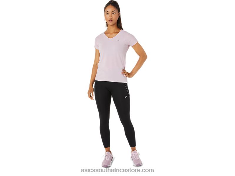 Women Asics V-Neck Short Sleeve Top LH4X03342 Barely Rose