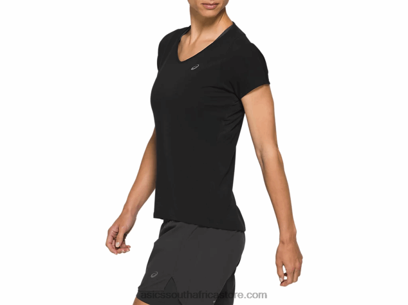 Women Asics V-Neck Short Sleeve Top LH4X04183 Performance Black