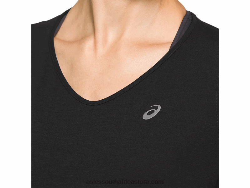 Women Asics V-Neck Short Sleeve Top LH4X04183 Performance Black