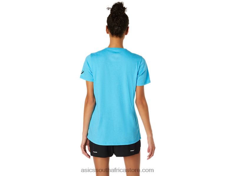 Women Asics Xg Short Sleeve V-Neck LH4X04098 Digital Aqua Heather