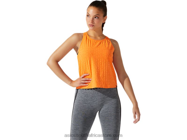 Women Asics Cropped Logo Jacquard Tank LH4X03942 Sun Peach