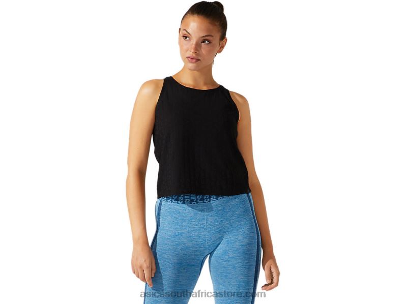 Women Asics Cropped Logo Jacquard Tank LH4X03965 Performance Black