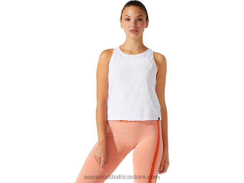 Women Asics Cropped Logo Jacquard Tank LH4X03966 Brilliant White
