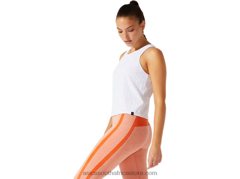Women Asics Cropped Logo Jacquard Tank LH4X03966 Brilliant White