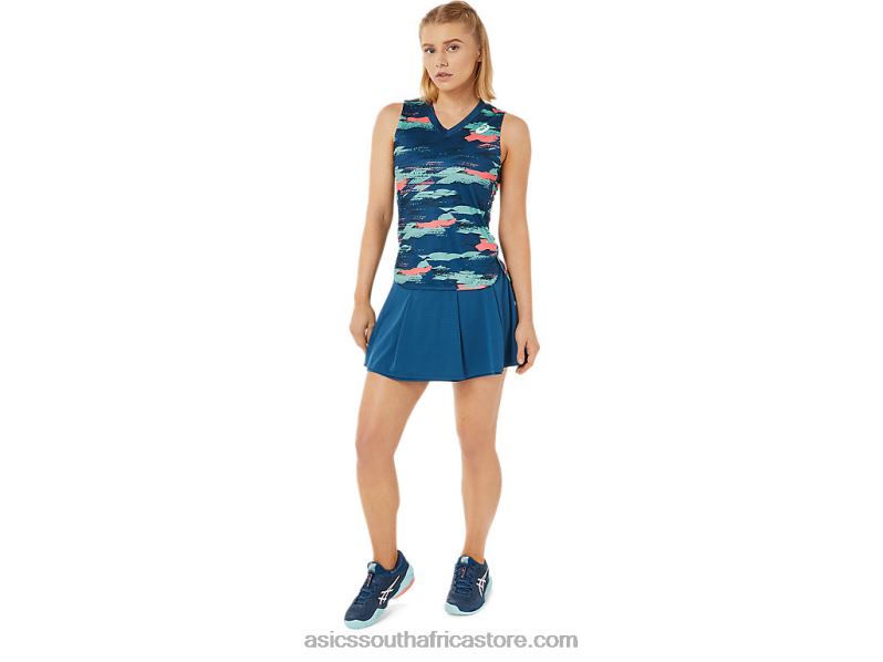 Women Asics Match Graphic Tank LH4X03476 Light Indigo