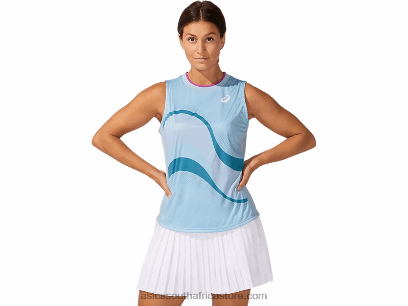 Women Asics Match Graphic Tank LH4X04045 Smoke Blue