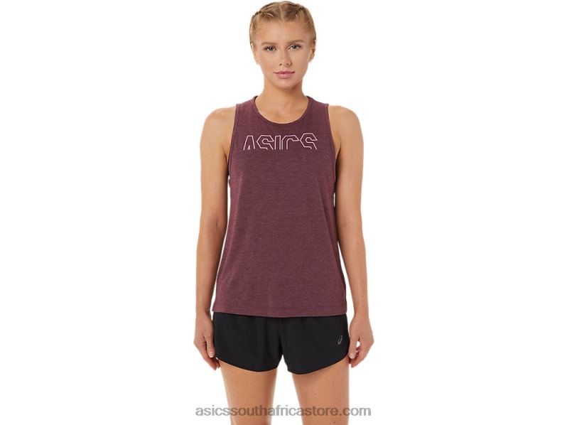 Women Asics Muscle Tank LH4X03666 Deep Mars Heather/Dragon Fruit