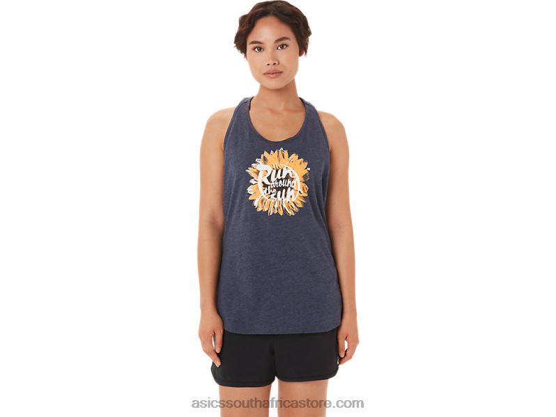 Women Asics Run Around The Sun Racerback LH4X03418 Peacoat Heather