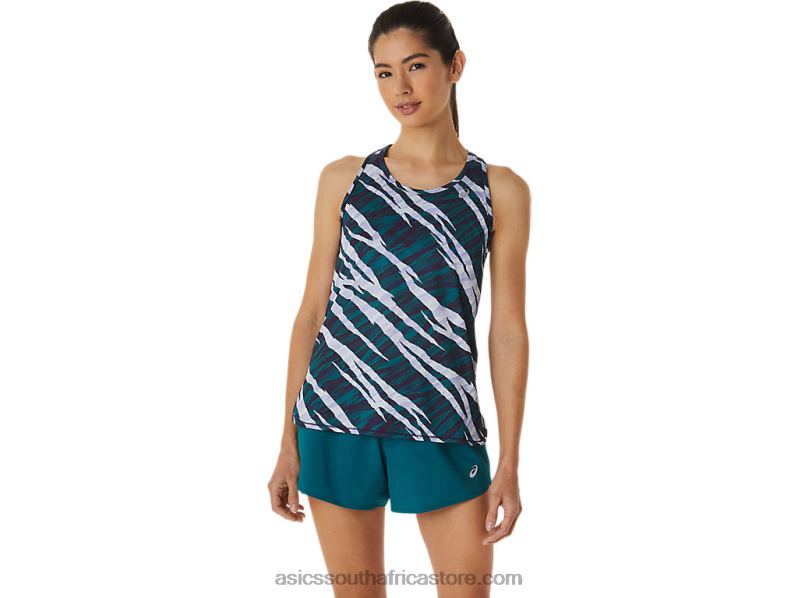 Women Asics Wild Camo Tank LH4X03027 Night Shade/Velvet Pine