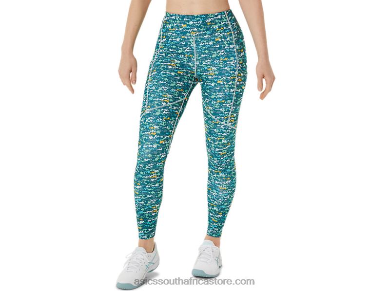 Women Asics New Strong 92 Printed Tight LH4X03029 Brushed Aop Soothing Sea
